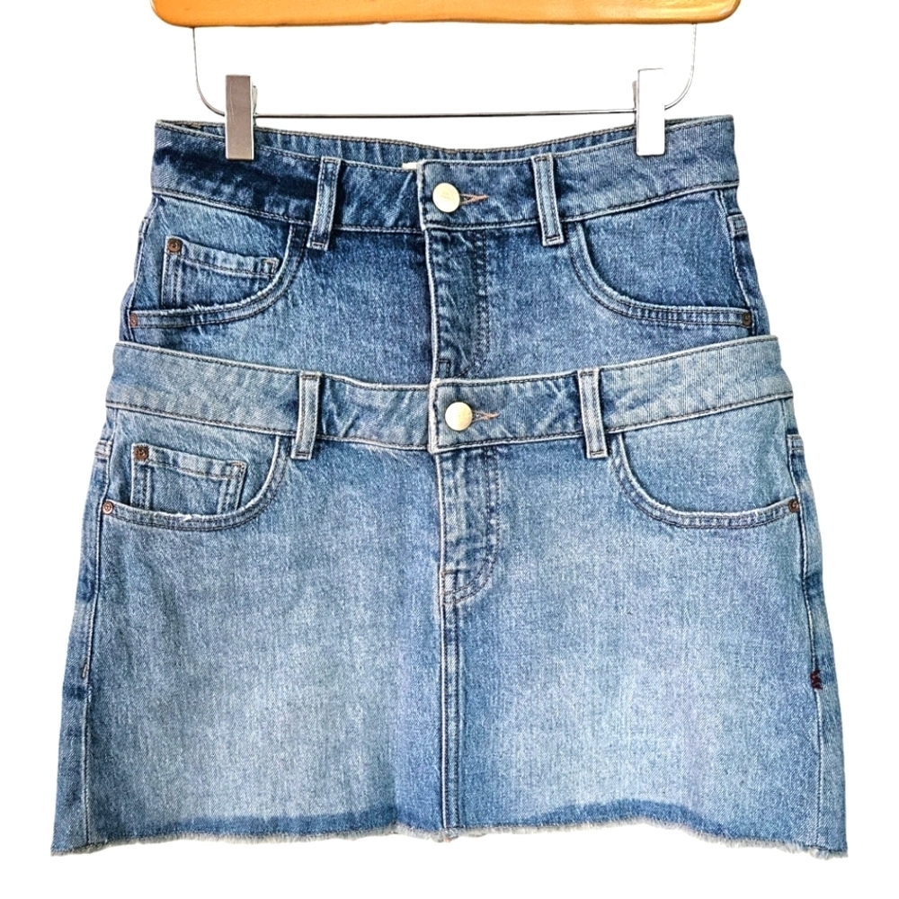 Warp + Weft HAV layered denim mini skirt